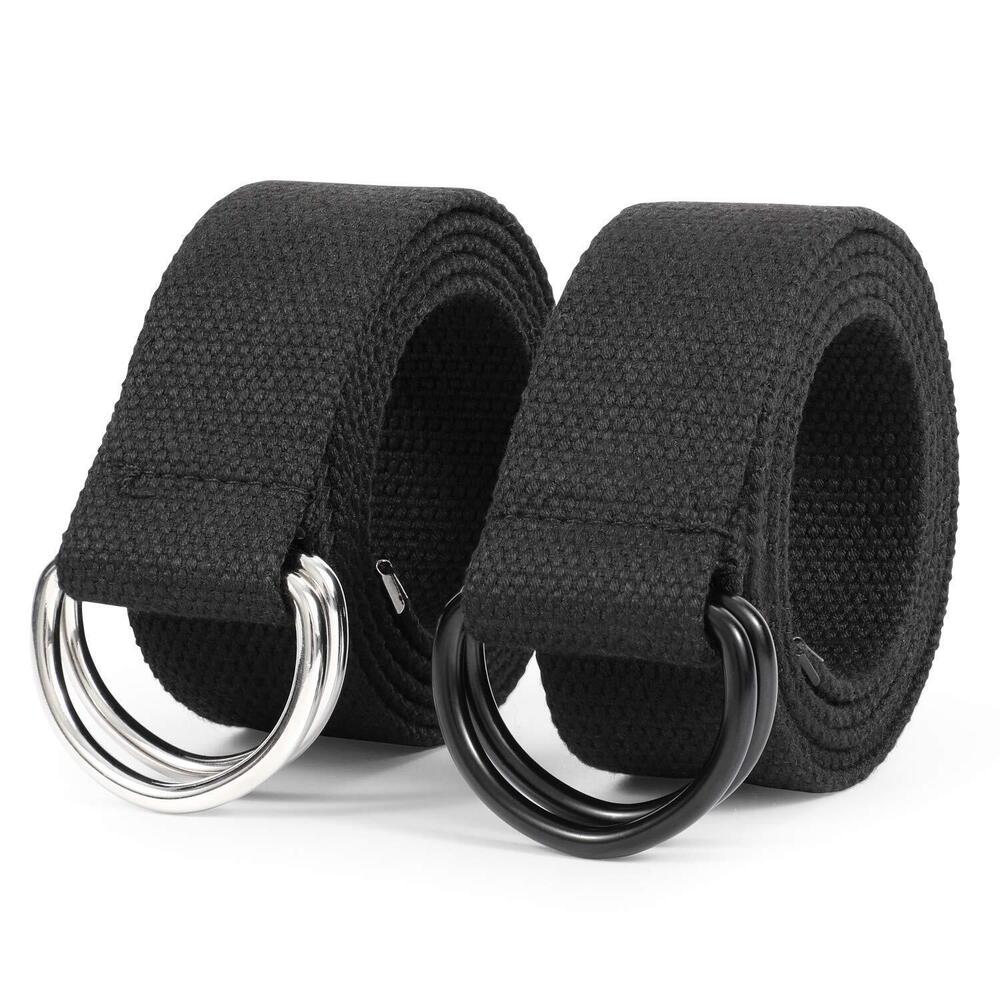 Canvas Belt, Black Web Casual Belt for Men with Double D Ring Buckle for